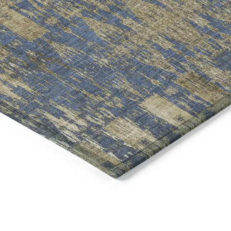 10' X 14' Blue Taupe And Beige Moroccan Washable Indoor Outdoor Area Rug