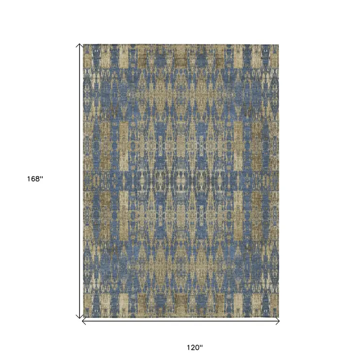 10' X 14' Blue Taupe And Beige Moroccan Washable Indoor Outdoor Area Rug