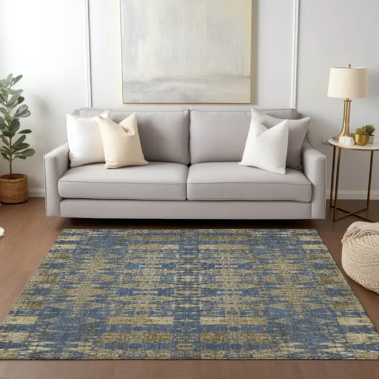 10' X 14' Blue Taupe And Beige Moroccan Washable Indoor Outdoor Area Rug