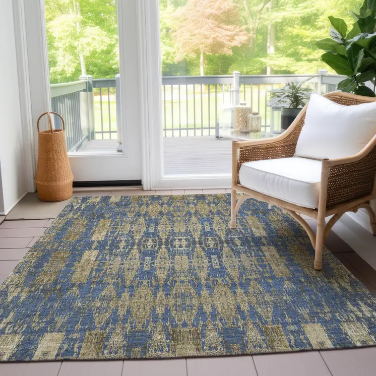 10' X 14' Blue Taupe And Beige Moroccan Washable Indoor Outdoor Area Rug