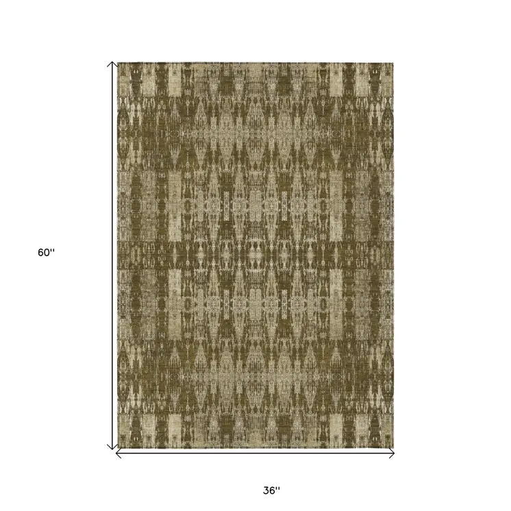 3' X 5' Chocolate Taupe And Beige Moroccan Washable Indoor Outdoor Area Rug