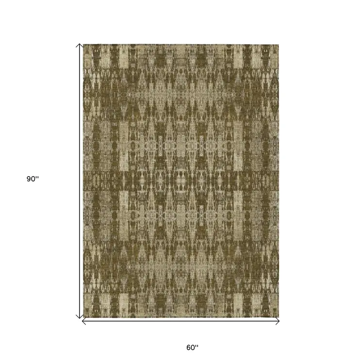 5' X 8' Chocolate Taupe And Beige Moroccan Washable Indoor Outdoor Area Rug