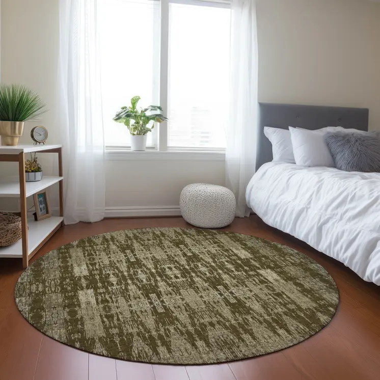 8' Chocolate Taupe And Beige Round Moroccan Washable Indoor Outdoor Area Rug