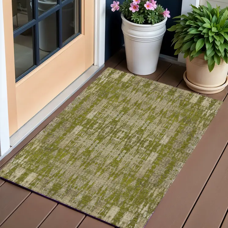 3' X 5' Olive Green Taupe And Beige Moroccan Washable Indoor Outdoor Area Rug