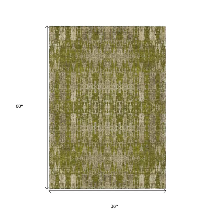 3' X 5' Olive Green Taupe And Beige Moroccan Washable Indoor Outdoor Area Rug