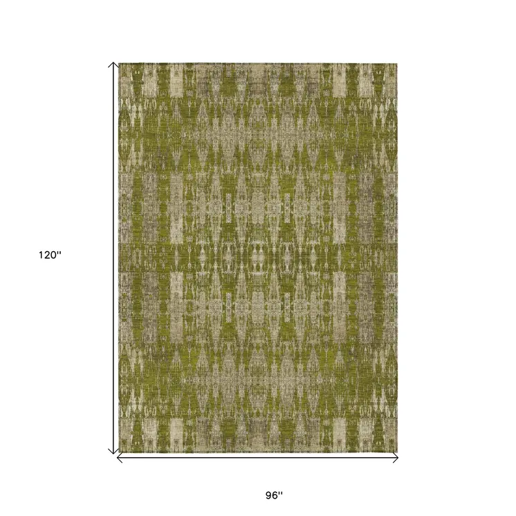 8' X 10' Olive Green Taupe And Beige Moroccan Washable Indoor Outdoor Area Rug
