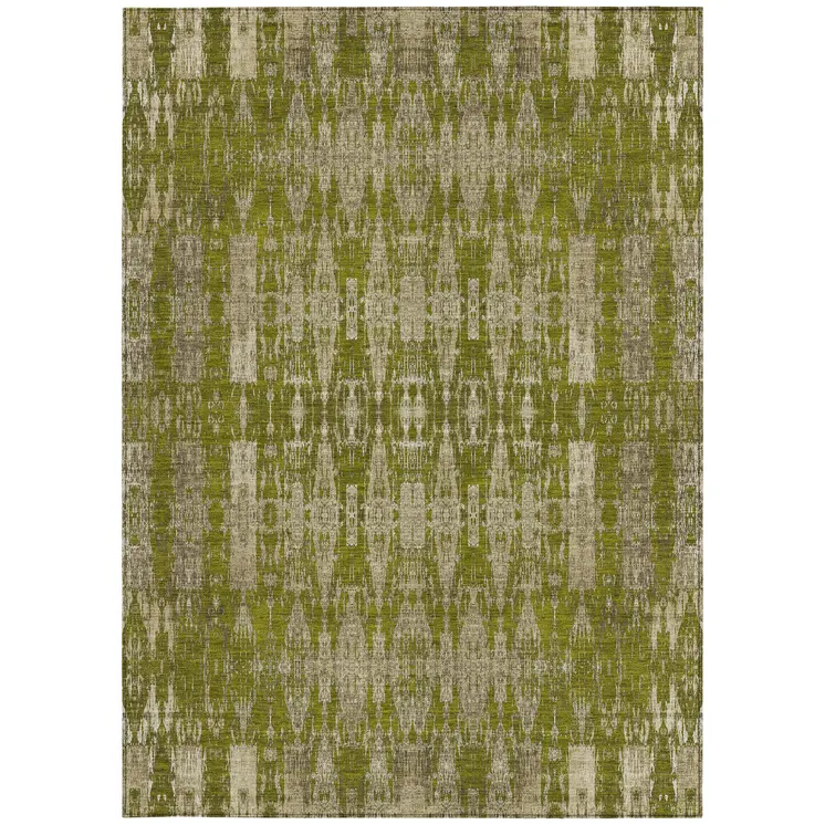 10' X 14' Olive Green Taupe And Beige Moroccan Washable Indoor Outdoor Area Rug