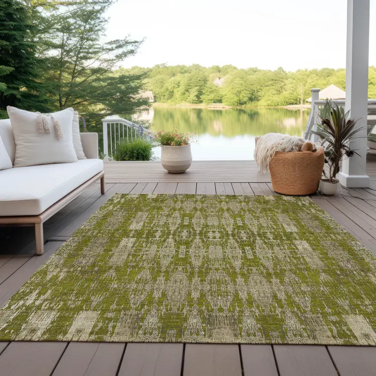 10' X 14' Olive Green Taupe And Beige Moroccan Washable Indoor Outdoor Area Rug
