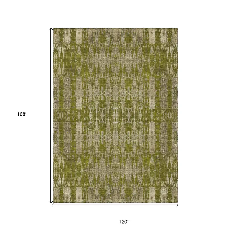 10' X 14' Olive Green Taupe And Beige Moroccan Washable Indoor Outdoor Area Rug