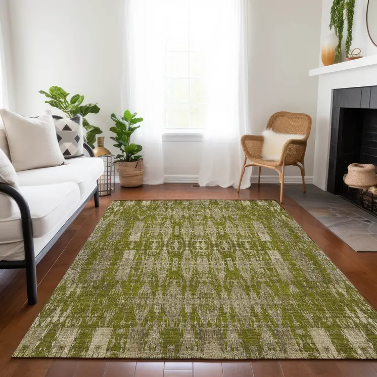 10' X 14' Olive Green Taupe And Beige Moroccan Washable Indoor Outdoor Area Rug