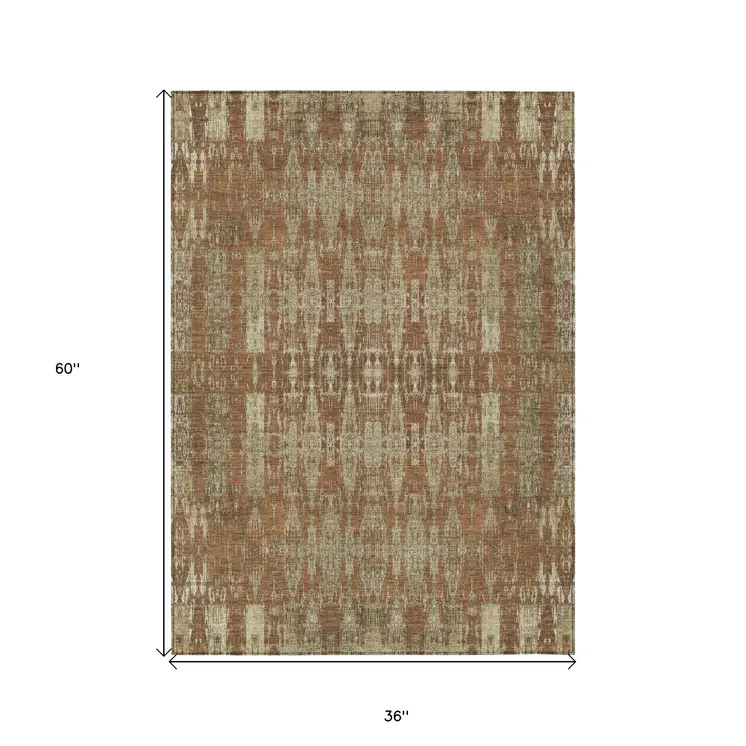 3' X 5' Orange Taupe And Beige Moroccan Washable Indoor Outdoor Area Rug