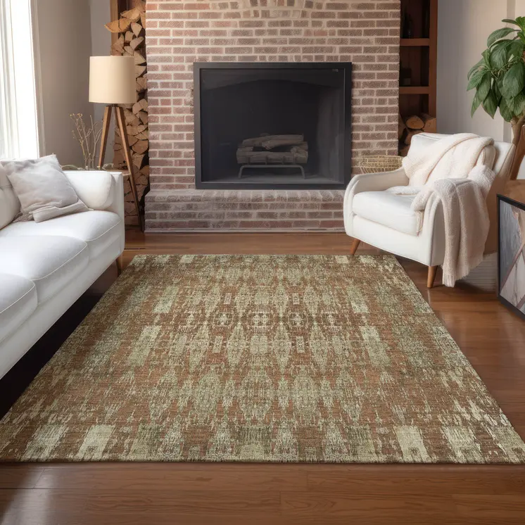 5' X 8' Orange Taupe And Beige Moroccan Washable Indoor Outdoor Area Rug