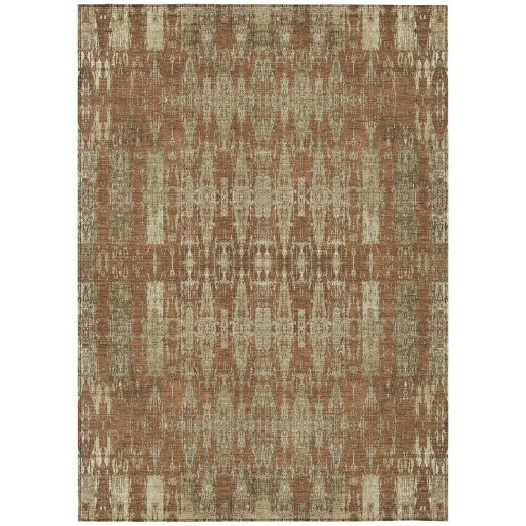 8' X 10' Orange Taupe And Beige Moroccan Washable Indoor Outdoor Area Rug