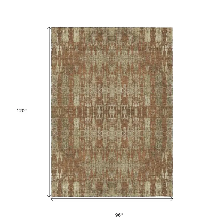 8' X 10' Orange Taupe And Beige Moroccan Washable Indoor Outdoor Area Rug