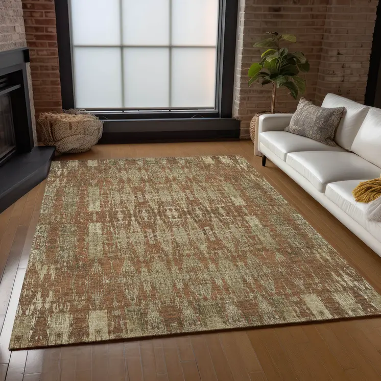 8' X 10' Orange Taupe And Beige Moroccan Washable Indoor Outdoor Area Rug