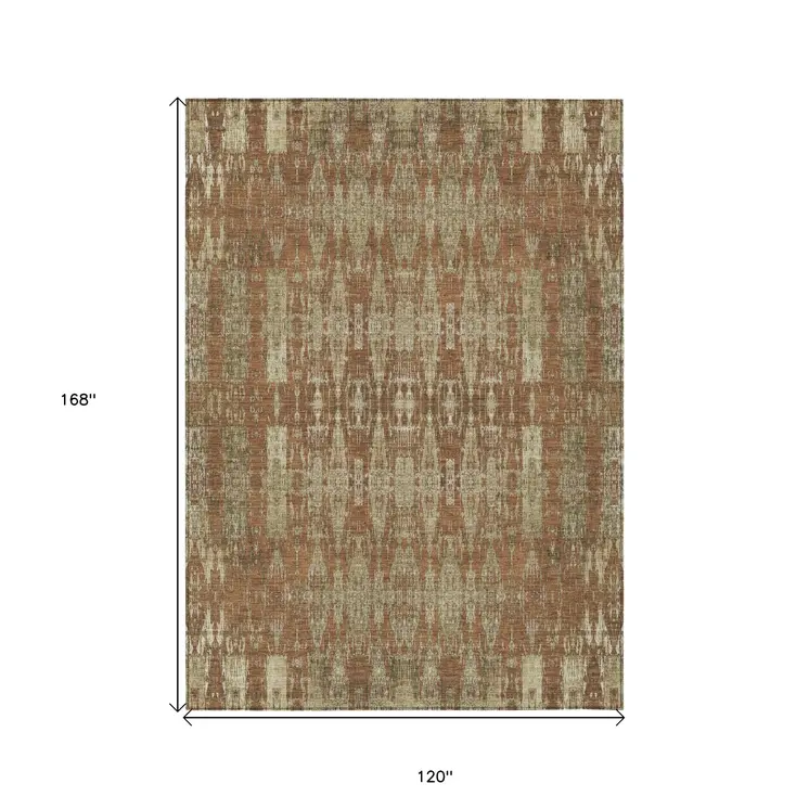 10' X 14' Orange Taupe And Beige Moroccan Washable Indoor Outdoor Area Rug