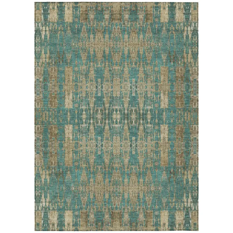3' X 5' Teal Blue Taupe And Beige Moroccan Washable Indoor Outdoor Area Rug