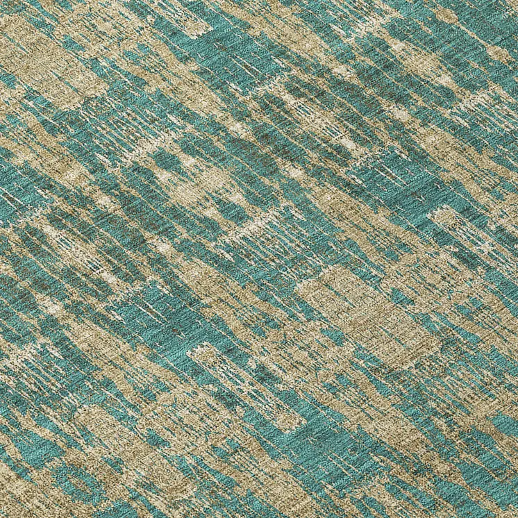 8' Teal Blue Taupe And Beige Round Moroccan Washable Indoor Outdoor Area Rug