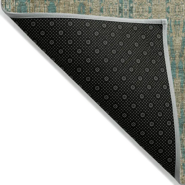 9' X 12' Teal Blue Taupe And Beige Moroccan Washable Indoor Outdoor Area Rug
