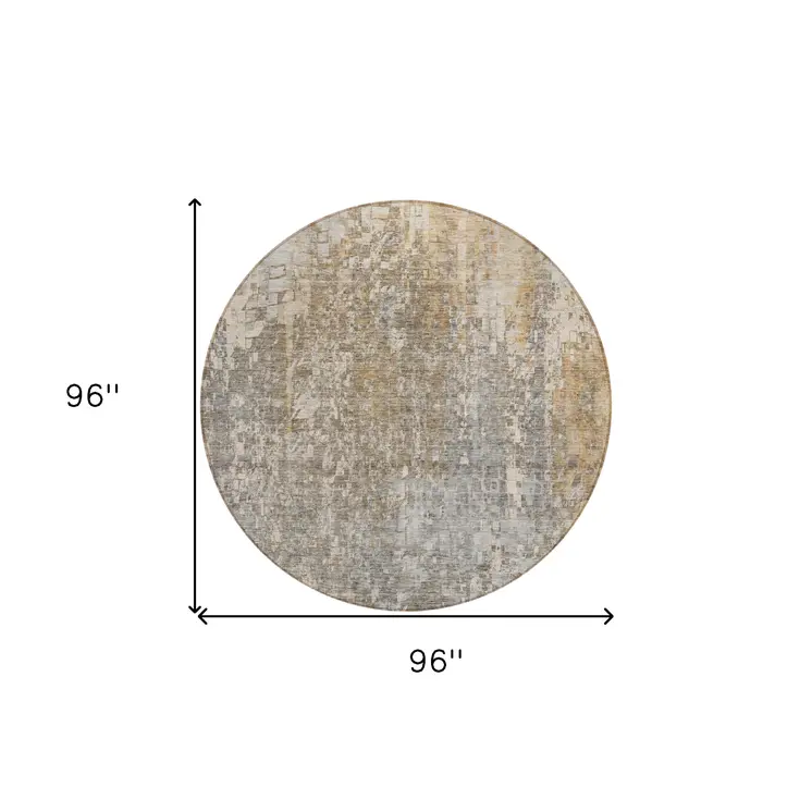 8' Beige Gray And Taupe Round Abstract Washable Indoor Outdoor Area Rug