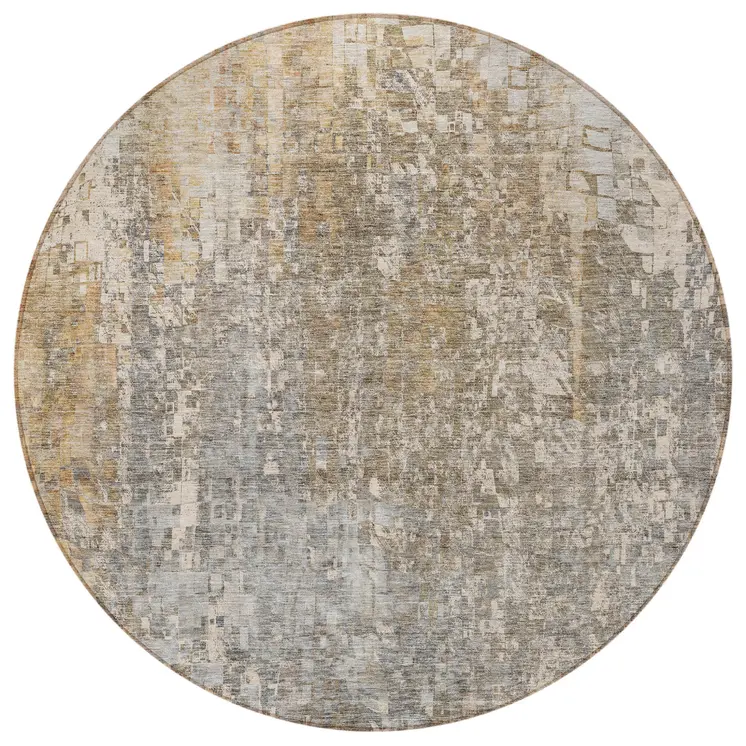 8' Beige Gray And Taupe Round Abstract Washable Indoor Outdoor Area Rug