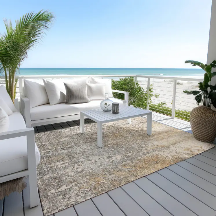 8' X 10' Beige Gray And Taupe Abstract Washable Indoor Outdoor Area Rug