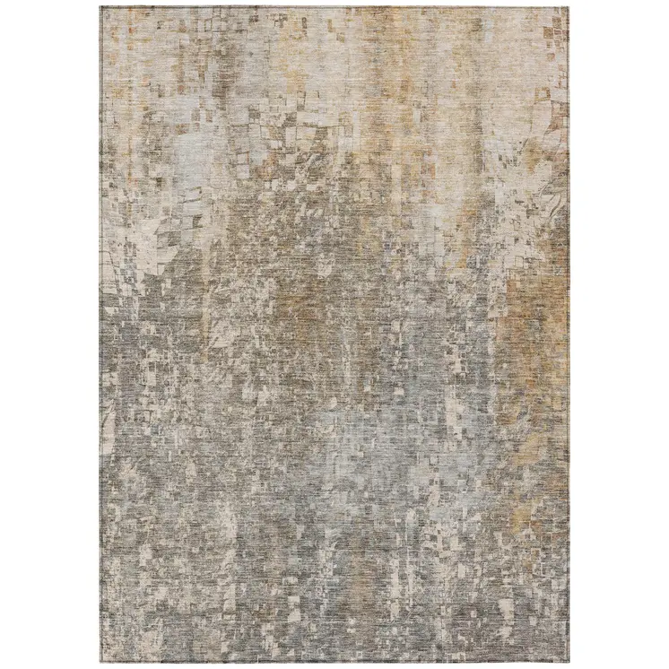 8' X 10' Beige Gray And Taupe Abstract Washable Indoor Outdoor Area Rug