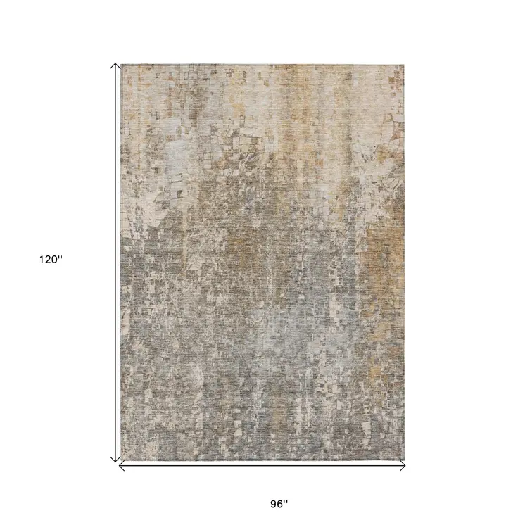 8' X 10' Beige Gray And Taupe Abstract Washable Indoor Outdoor Area Rug