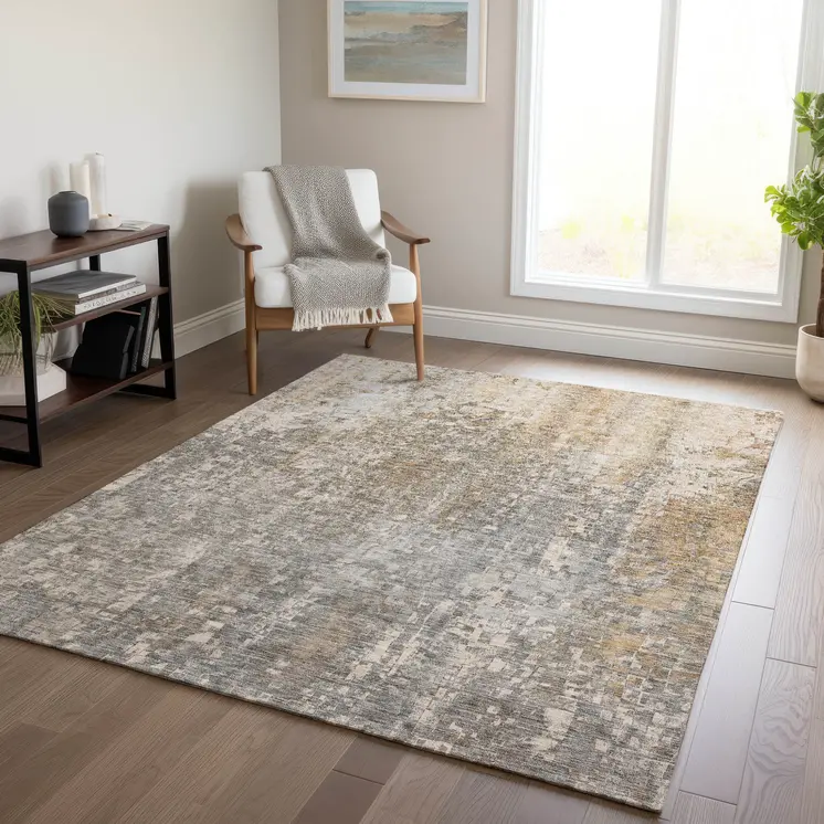 8' X 10' Beige Gray And Taupe Abstract Washable Indoor Outdoor Area Rug