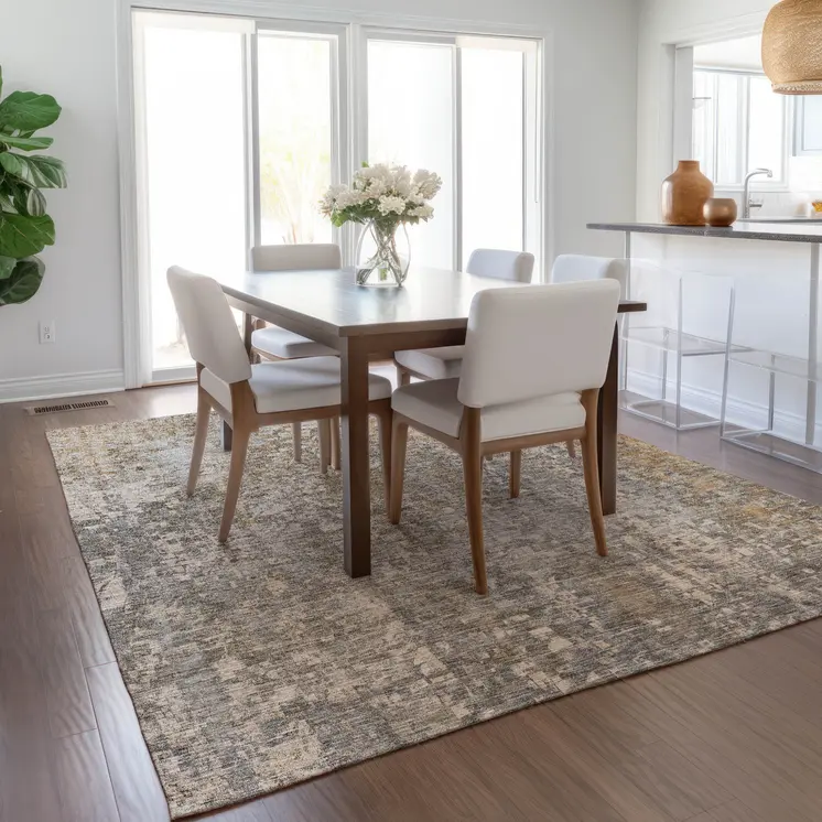 8' X 10' Beige Gray And Taupe Abstract Washable Indoor Outdoor Area Rug