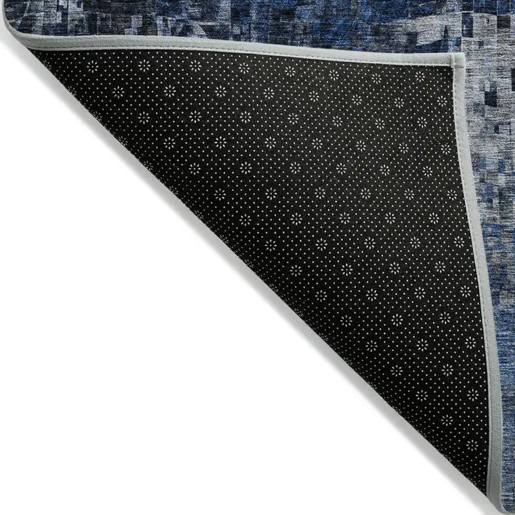 3' X 5' Navy Blue And Denim Blue Abstract Washable Indoor Outdoor Area Rug