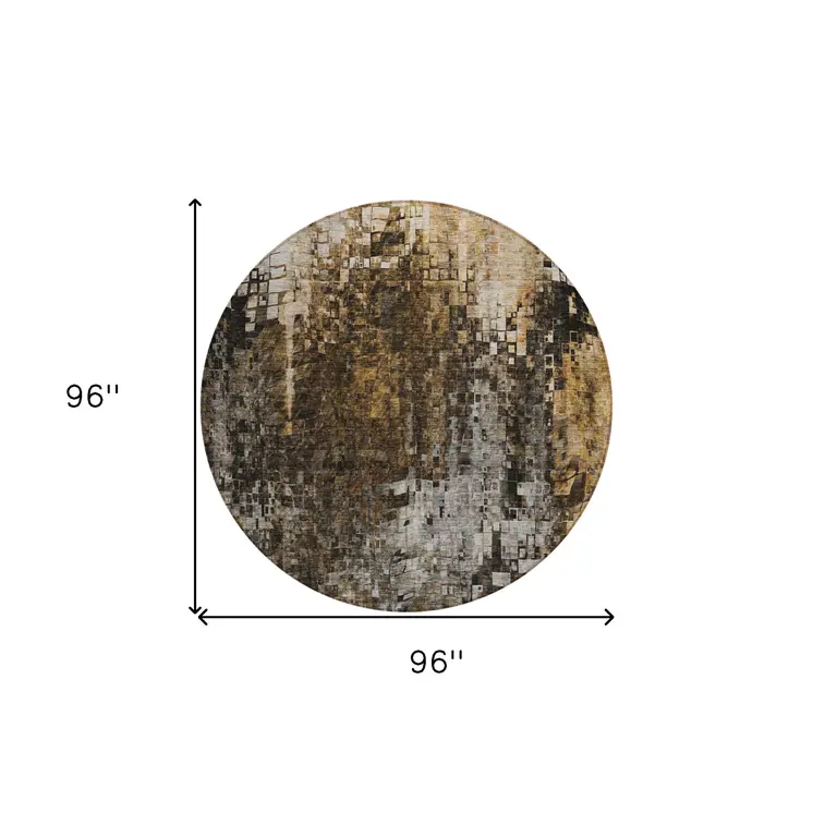 8' Brown And Copper Round Abstract Washable Indoor Outdoor Area Rug