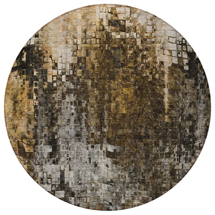 8' Brown And Copper Round Abstract Washable Indoor Outdoor Area Rug