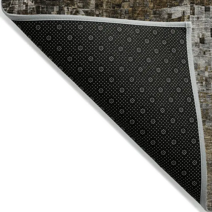 9' X 12' Brown And Copper Abstract Washable Indoor Outdoor Area Rug