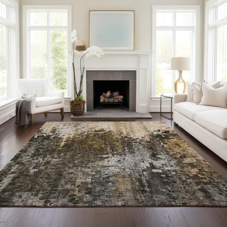 9' X 12' Brown And Copper Abstract Washable Indoor Outdoor Area Rug