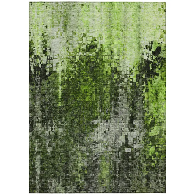 3' X 5' Green And Lime Green Abstract Washable Indoor Outdoor Area Rug