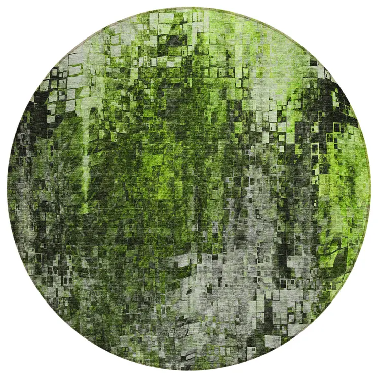 8' Green And Lime Green Round Abstract Washable Indoor Outdoor Area Rug