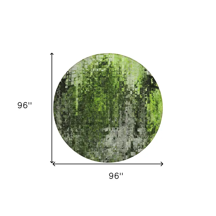 8' Green And Lime Green Round Abstract Washable Indoor Outdoor Area Rug