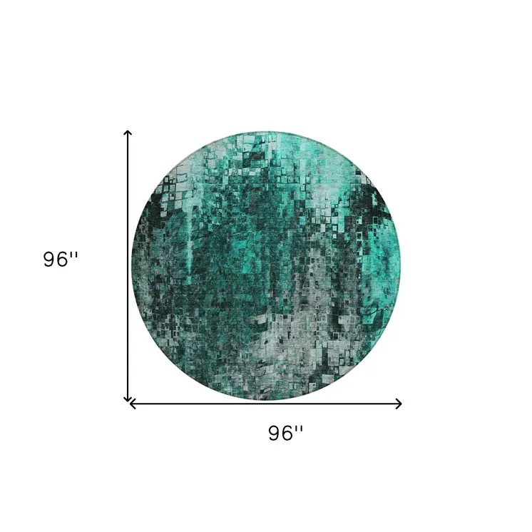 8' Teal Blue Aqua And Gray Round Abstract Washable Indoor Outdoor Area Rug