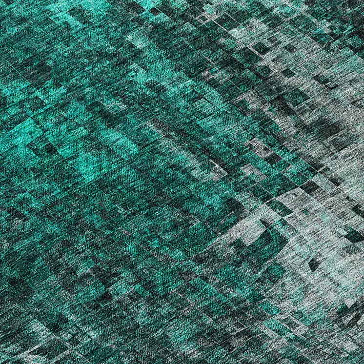 8' X 10' Teal Blue Aqua And Gray Abstract Washable Indoor Outdoor Area Rug