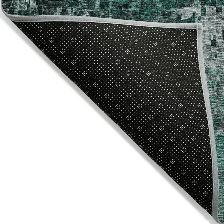 10' X 14' Teal Blue Aqua And Gray Abstract Washable Indoor Outdoor Area Rug