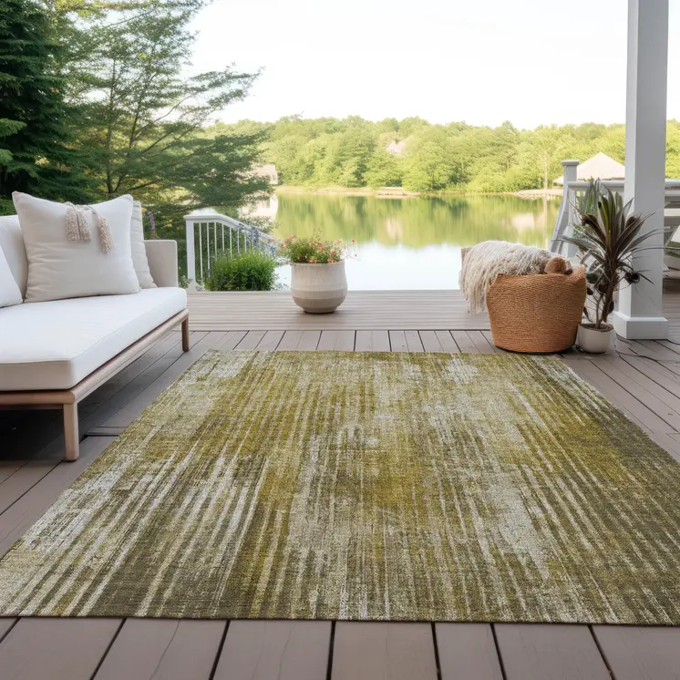3' X 5' Brown Ivory And Taupe Striped Washable Indoor Outdoor Area Rug