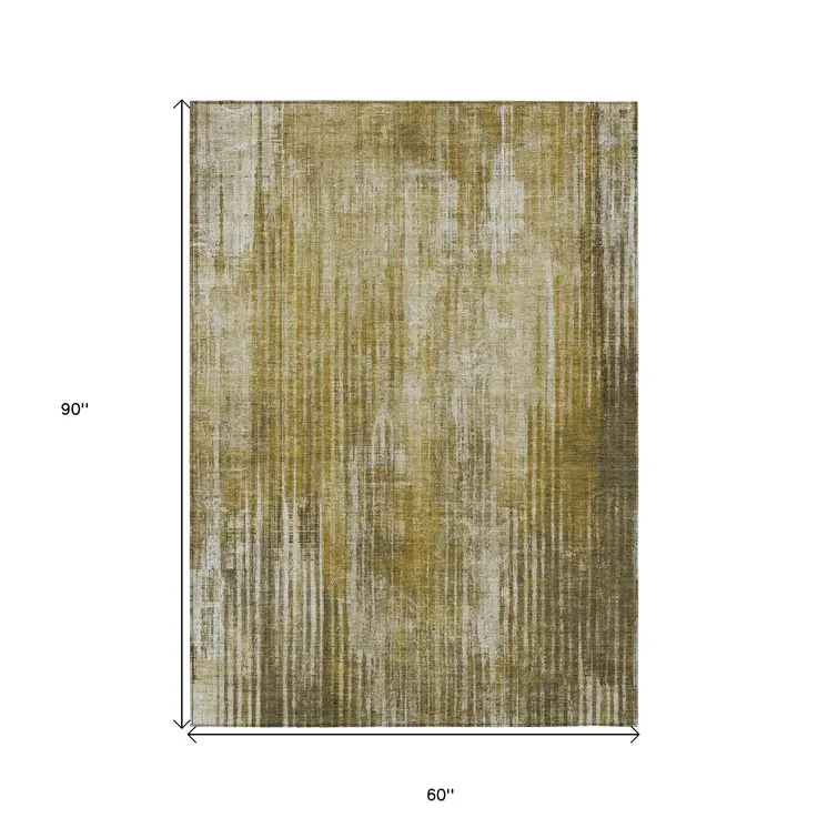 5' X 8' Brown Ivory And Taupe Striped Washable Indoor Outdoor Area Rug