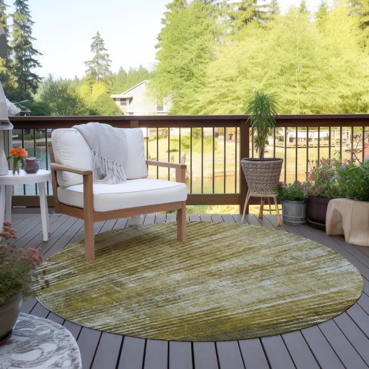 8' Brown Ivory And Taupe Round Striped Washable Indoor Outdoor Area Rug