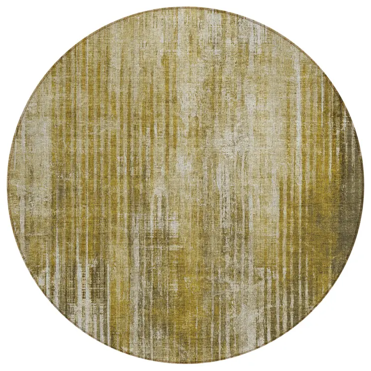 8' Brown Ivory And Taupe Round Striped Washable Indoor Outdoor Area Rug