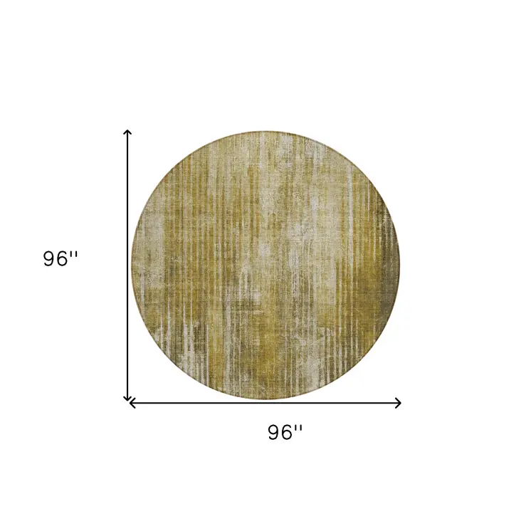 8' Brown Ivory And Taupe Round Striped Washable Indoor Outdoor Area Rug