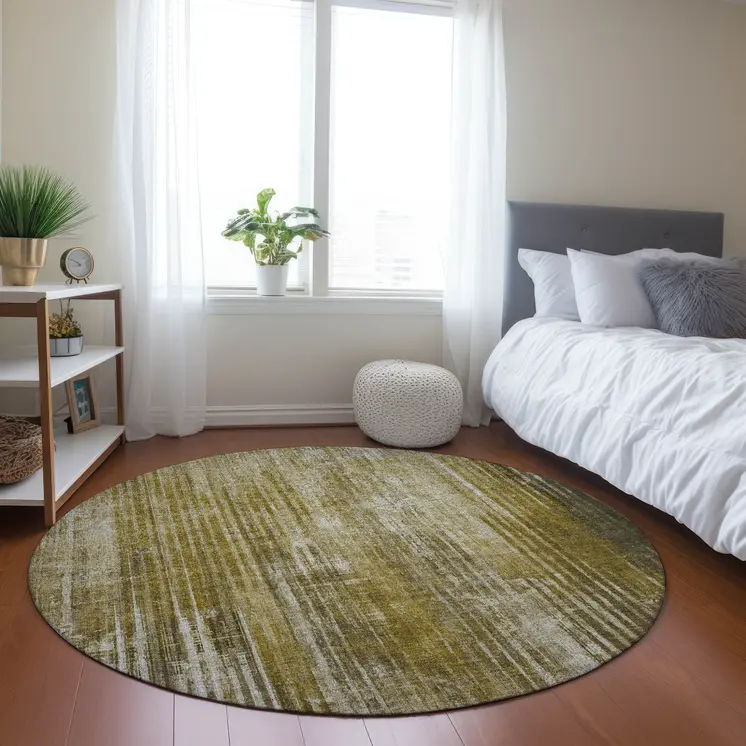 8' Brown Ivory And Taupe Round Striped Washable Indoor Outdoor Area Rug