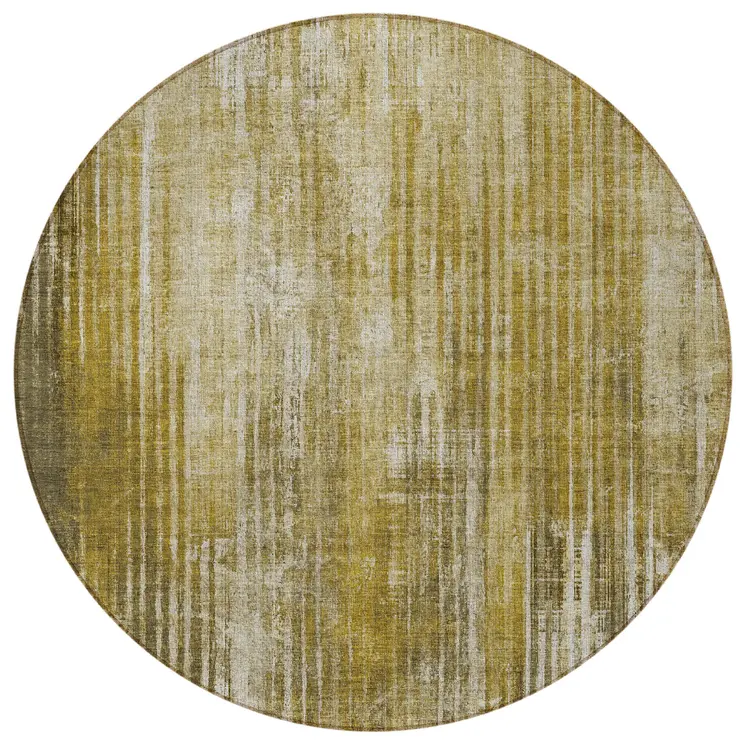 8' Brown Ivory And Taupe Round Striped Washable Indoor Outdoor Area Rug