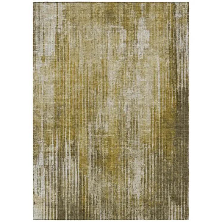 8' X 10' Brown Ivory And Taupe Striped Washable Indoor Outdoor Area Rug