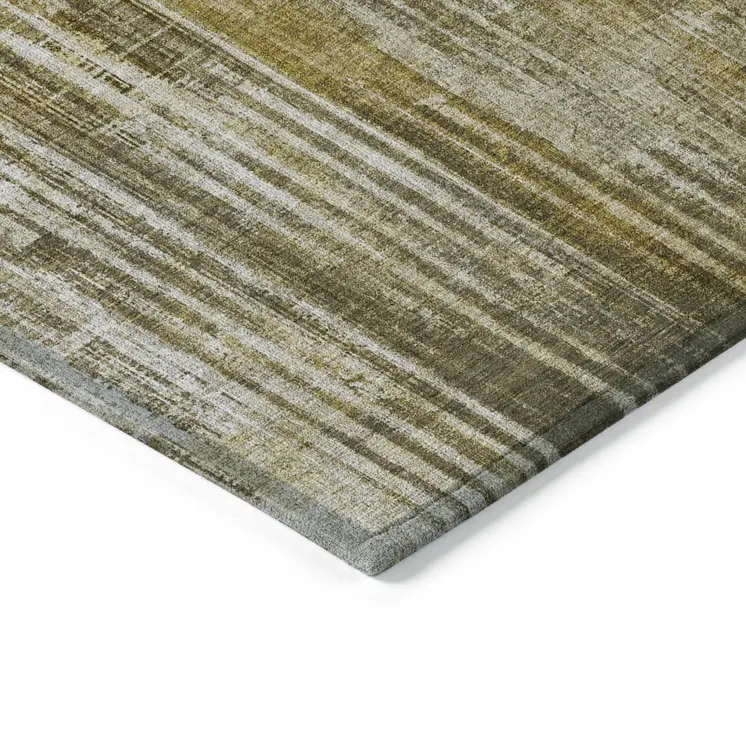 8' X 10' Brown Ivory And Taupe Striped Washable Indoor Outdoor Area Rug